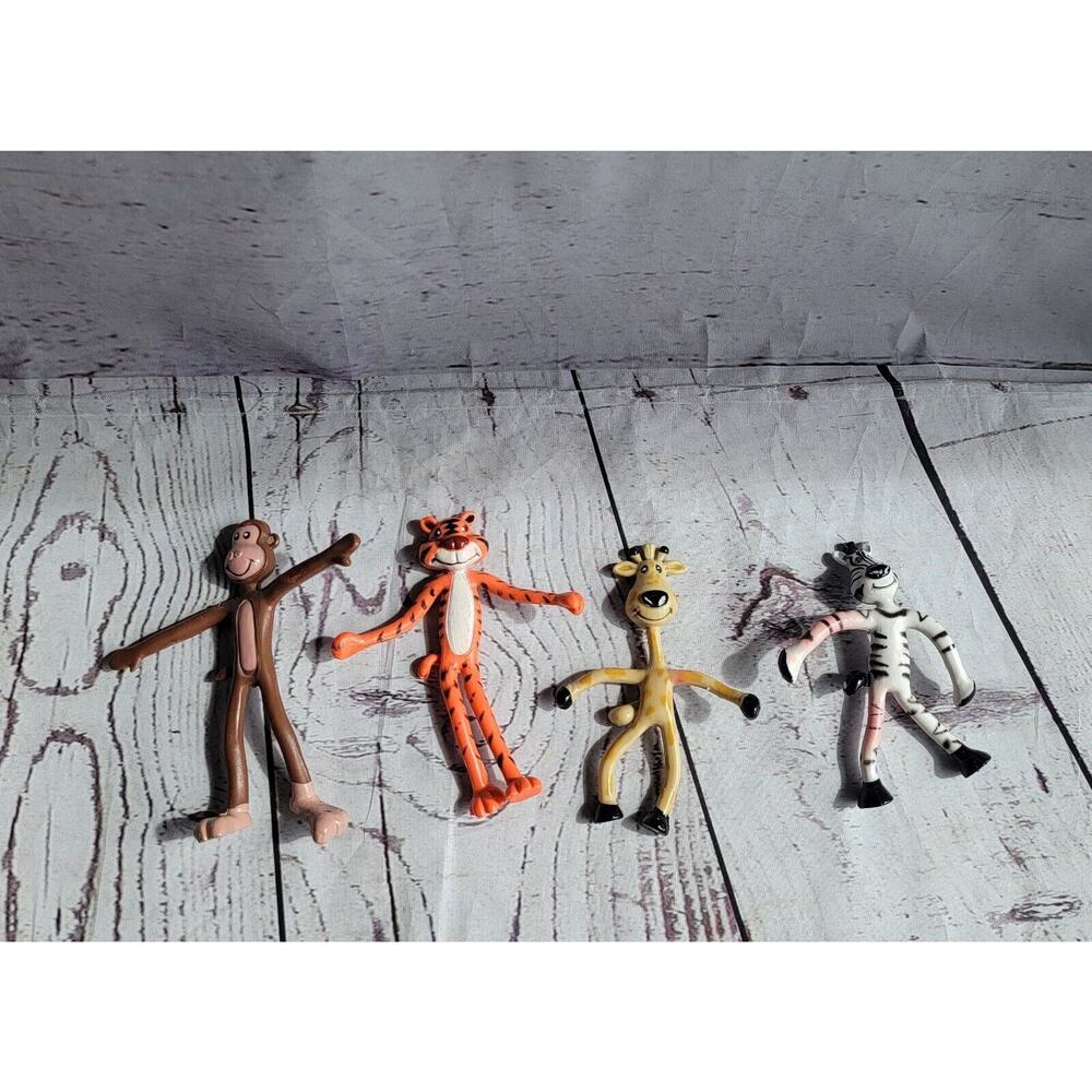 Bendable bendy flexible 4 Zoo figures TIGER, ZEBRA, MONKEY Giraffe ringo 2005